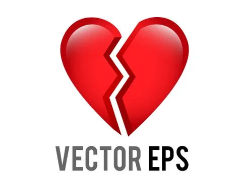 Vector red love heart broken in two icon, breaking heart, brokenhearted Stock Illustration