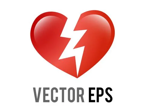 Vector red love heart broken in two icon, breaking heart, brokenhearted Stock Illustration