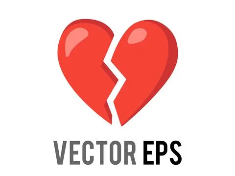 Vector red love heart broken in two icon, breaking heart, brokenhearted Stock Illustration