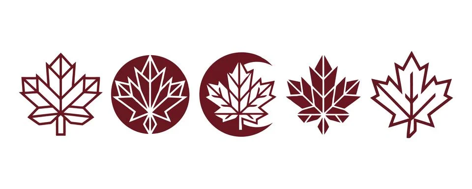 Vector of Red maple leaf vector icon variations set イラスト素材