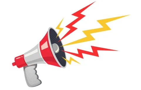 Vector red megaphone with colorful lightning. Stock Illustration