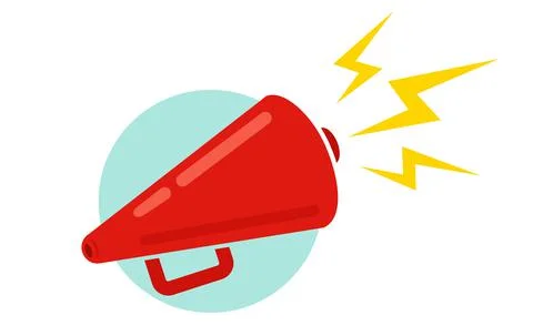 Vector red megaphone in retro style on blue background. Иллюстрация
