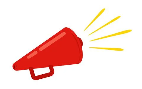 Vector red megaphone in retro style on isolated background. Stock Illustration