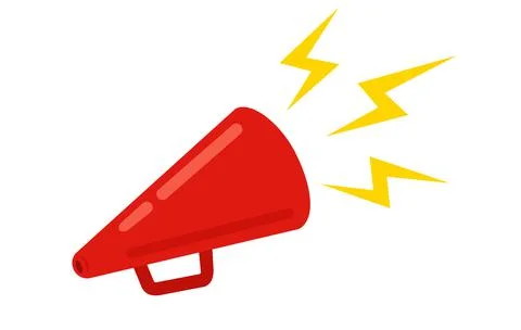 Vector red megaphone in retro style on blue background. Stock Illustration