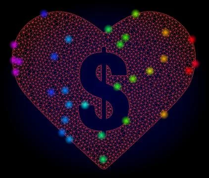 Vector Red Mesh Love Price with Rainbow Colored Glare Spots Stock Illustration