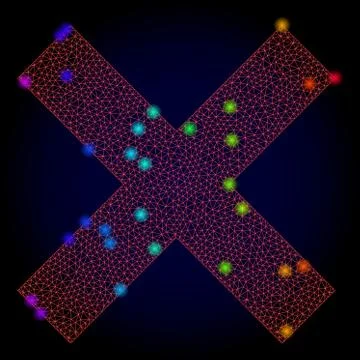 Vector Red Mesh Reject Cross with Rainbow Colored Glowing Spots Stock Illustration