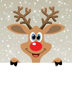 Vector red nosed reindeer holding blank paper Stock Illustration