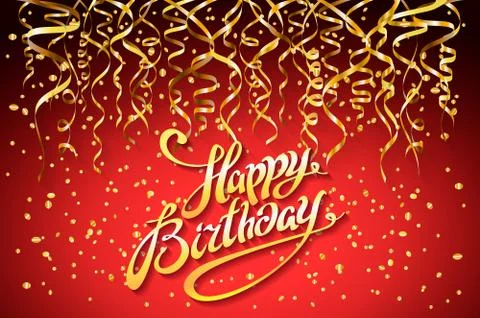 Vector red party background. Happy Birthday Celebration Design, Vector gold c Stock Illustration