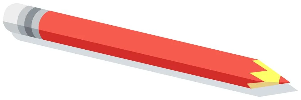 Vector red pencil with gray eraser isolated on white background. Sharpened Stock Illustration