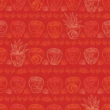Vector red potted plants tropical beach resort repeat pattern. Suitable for g Stock Illustration