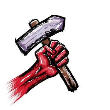 Vector red protest fist holding hammer isolated on white background. 1 may Labor Stock Illustration