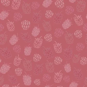 Vector red raspberries seamless background pattern. Stock Illustration