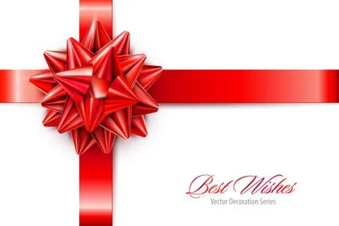Vector Red Realistic Bow with Ribbons Isolated on White Background Stock Illustration