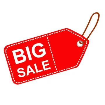 Vector Red Rectangle Blank Tag with Big Sale text, White dash outline Stock Illustration