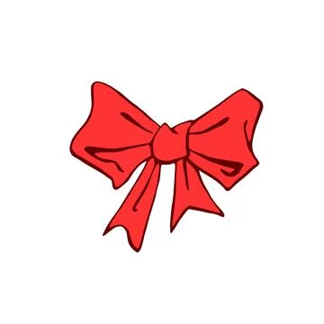 Vector red ribbon bow. Hand drawn simple illustration for Easter xmas birthda Stock-Illustration