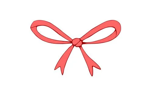 Vector red ribbon bow. Hand drawn simple illustration for Easter xmas birthda Stock Illustration