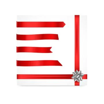 Vector red ribbons set. Set of beautiful festive silk ribbons and silver bow Stock Illustration