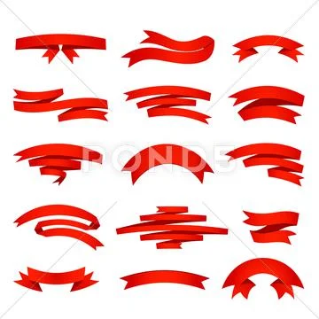 Vector red ribons set, isolaten on background ~ Clip Art #43131991