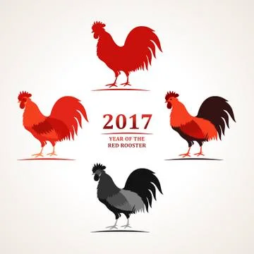 Vector red rooster, symbol of 2017. The emblem the New Year according to the Stock Illustration