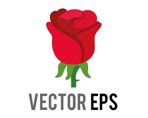 Vector red rose flower icon with green stem and leaves Stock Illustration