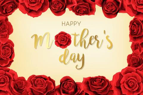 Vector red rose flowers frame. Valentines design holiday greeting card Stockillustratie