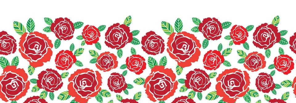 Vector red roses horizontal seamless pattern Stock Illustration