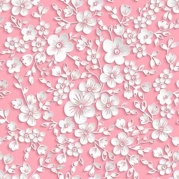 Vector red sakura flower seamless pattern element. Elegant texture for backgr Illustrazione stock
