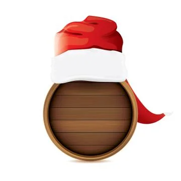 Vector red Santa hat with circle wooden board sign isolated on white background Stockillustratie