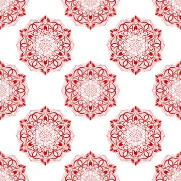 Vector Red Seamless Mandala Pattern over white Stock Illustration
