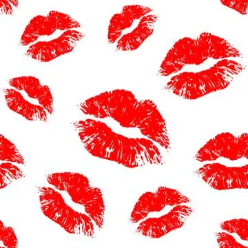Vector red seamless pattern on white background. Lips prints Stock Illustration