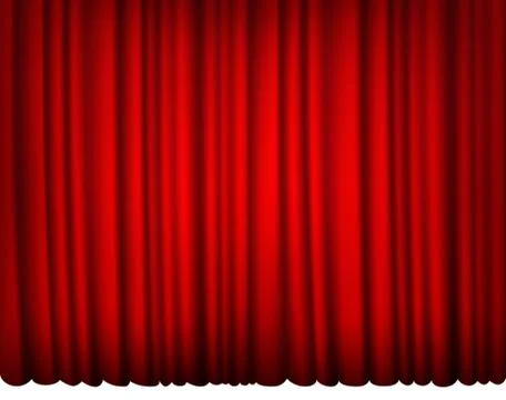 Vector red silk curtain with shadows and pelmet Stock Illustration