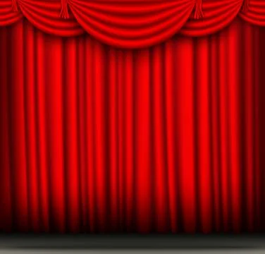 Vector red silk curtain with shadows and pelmet Stock Illustration