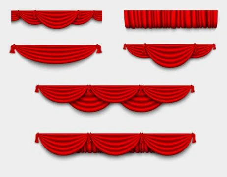 Vector red silk curtain with shadows and pelmet Stock Illustration