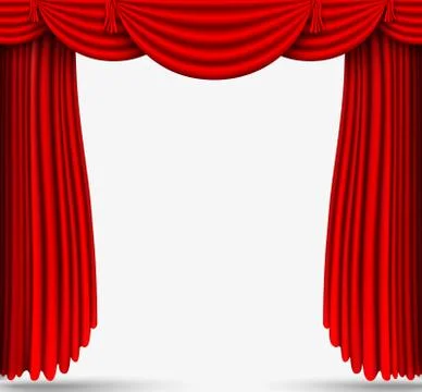 Vector red silk curtain with shadows and pelmet Stock Illustration