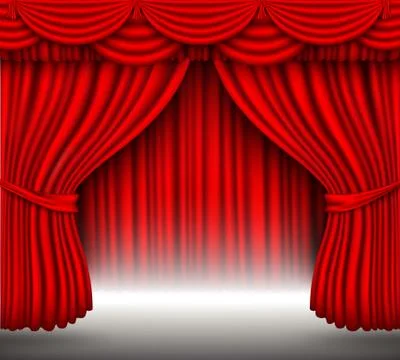 Vector red silk curtain with shadows and pelmet Stock Illustration