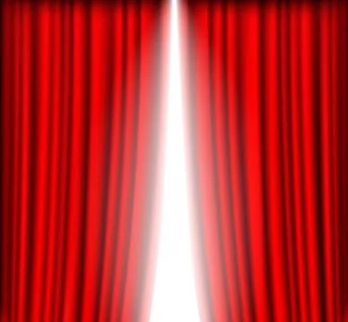 Vector red silk curtain with shadows and pelmet Stock Illustration