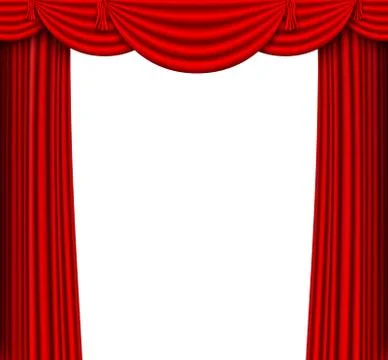 Vector red silk curtain with shadows and pelmet Stock Illustration