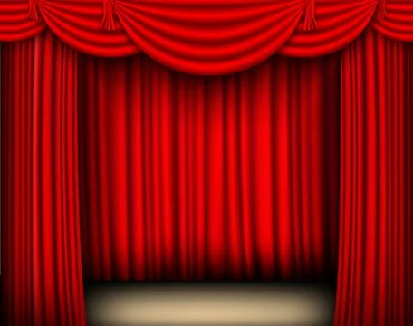 Vector red silk curtain with shadows and pelmet Stock Illustration