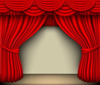 Vector red silk curtain with shadows and pelmet Stock Illustration