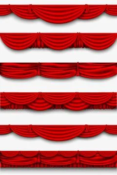 Vector red silk curtain with shadows and pelmet Stock Illustration