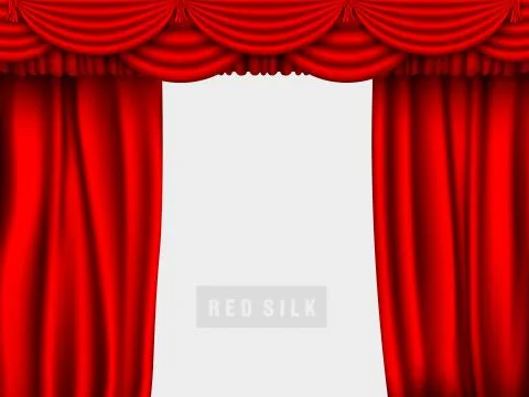 Vector red silk curtain with shadows and pelmet Stock Illustration