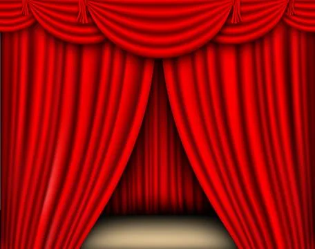 Vector red silk curtain with shadows and pelmet Stock Illustration