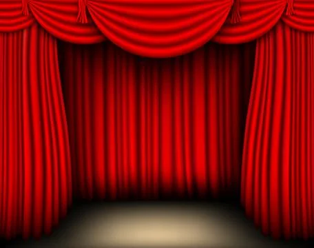 Vector red silk curtain with shadows and pelmet Stock Illustration