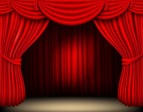 Vector red silk curtain with shadows and pelmet Stock Illustration