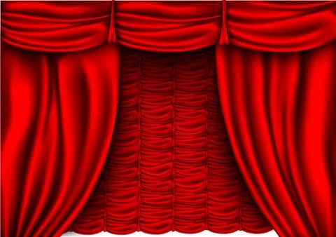 Vector red silk curtain with shadows and pelmet Stock Illustration