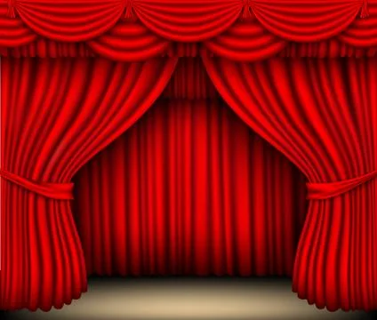 Vector red silk curtain with shadows and pelmet Stock Illustration