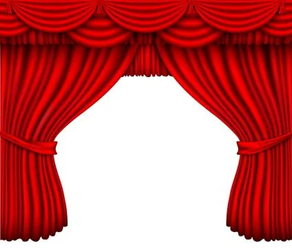 Vector red silk curtain with shadows and pelmet Stock Illustration