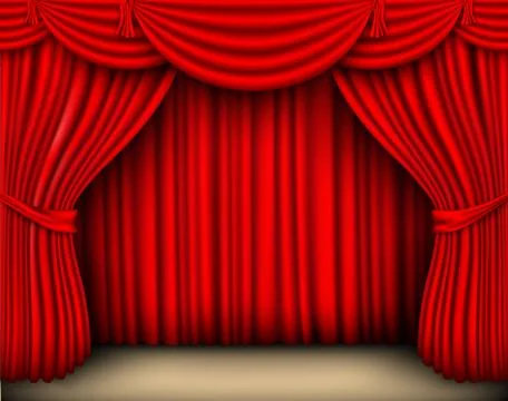 Vector red silk curtain with shadows and pelmet Stock Illustration