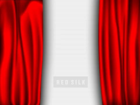 Vector red silk curtain with shadows and pelmet Stock Illustration