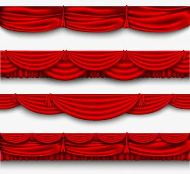 Vector red silk curtain with shadows and pelmet Stock Illustration